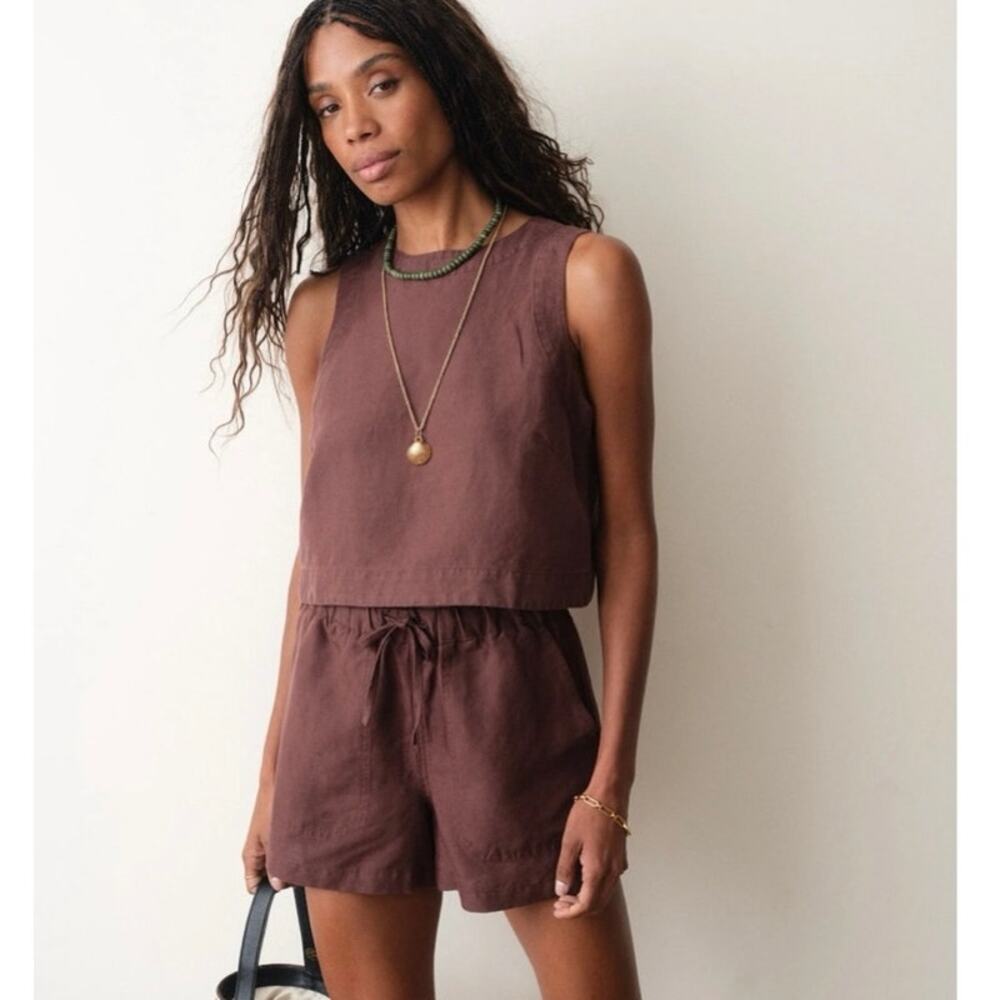 Women’s Marine Layer Quinn Linen Tank in Chocolate SZ M